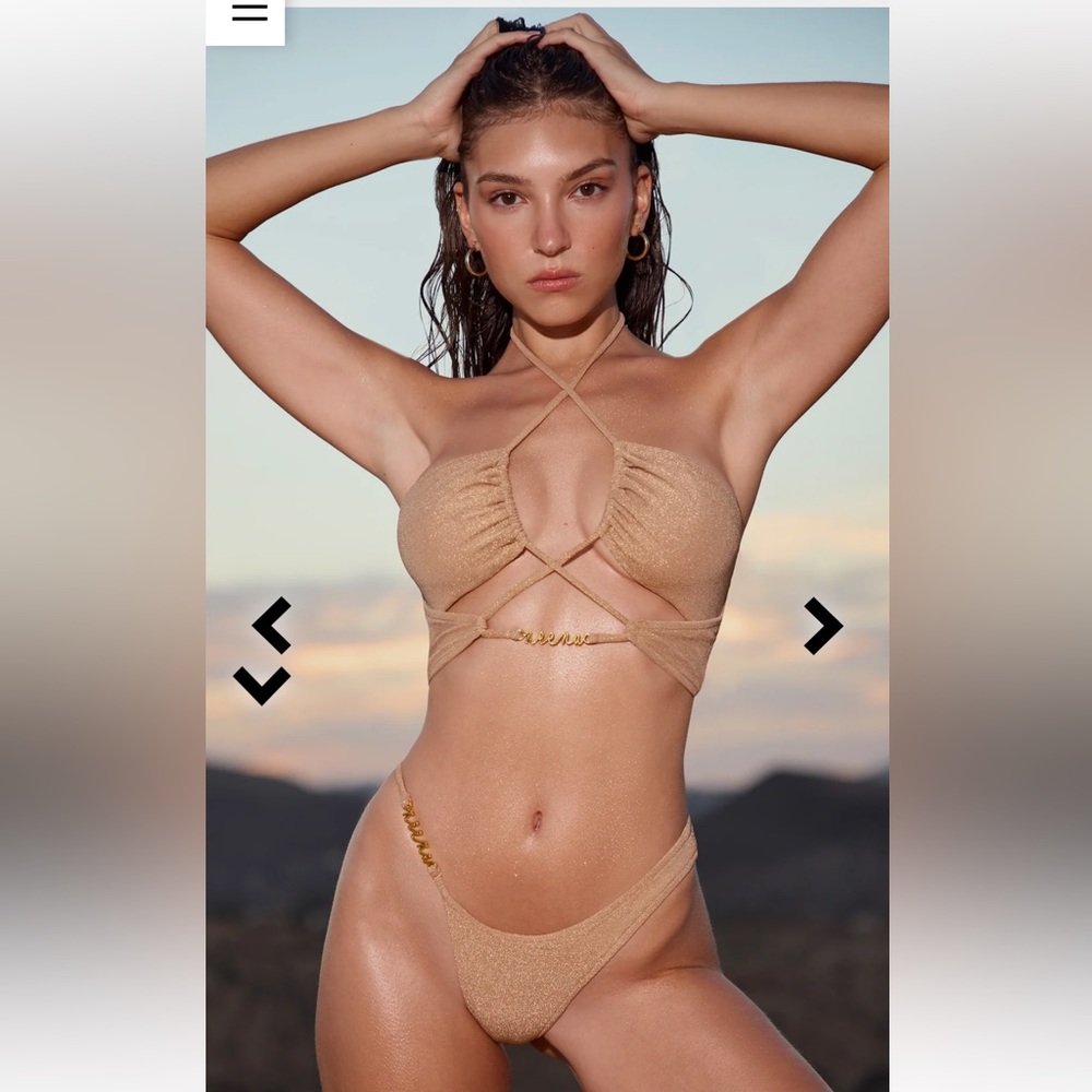 NEENA RAYEN
ASYMMETRIC THONG BIKINI BOTTOMS IN GOLD